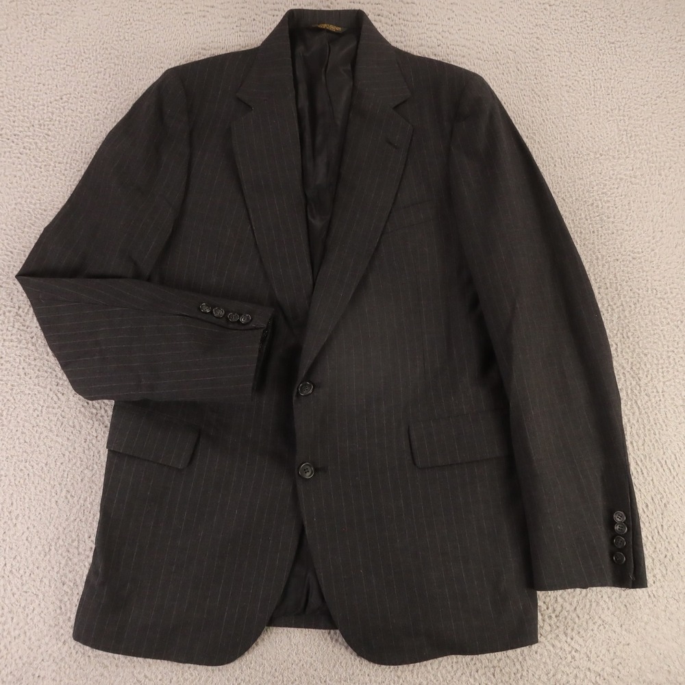 VTG Hopsack Jacket‎ L Gray Pinstripe 100% Wool Worsted Blazer Sport Coat 44L